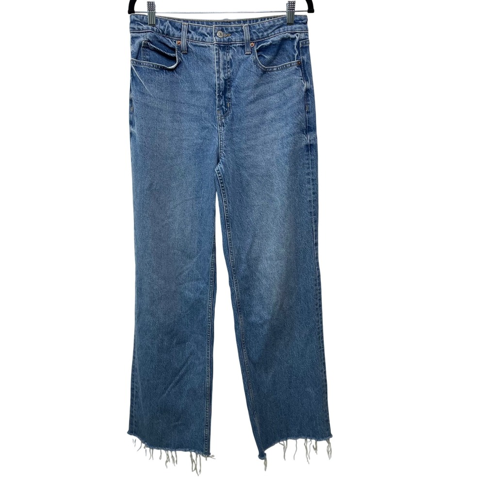 Old Navy Curvy Extra High-Rise Wide Leg Mackenzie Jeans 8 Tall Raw Hem Cowgirl
